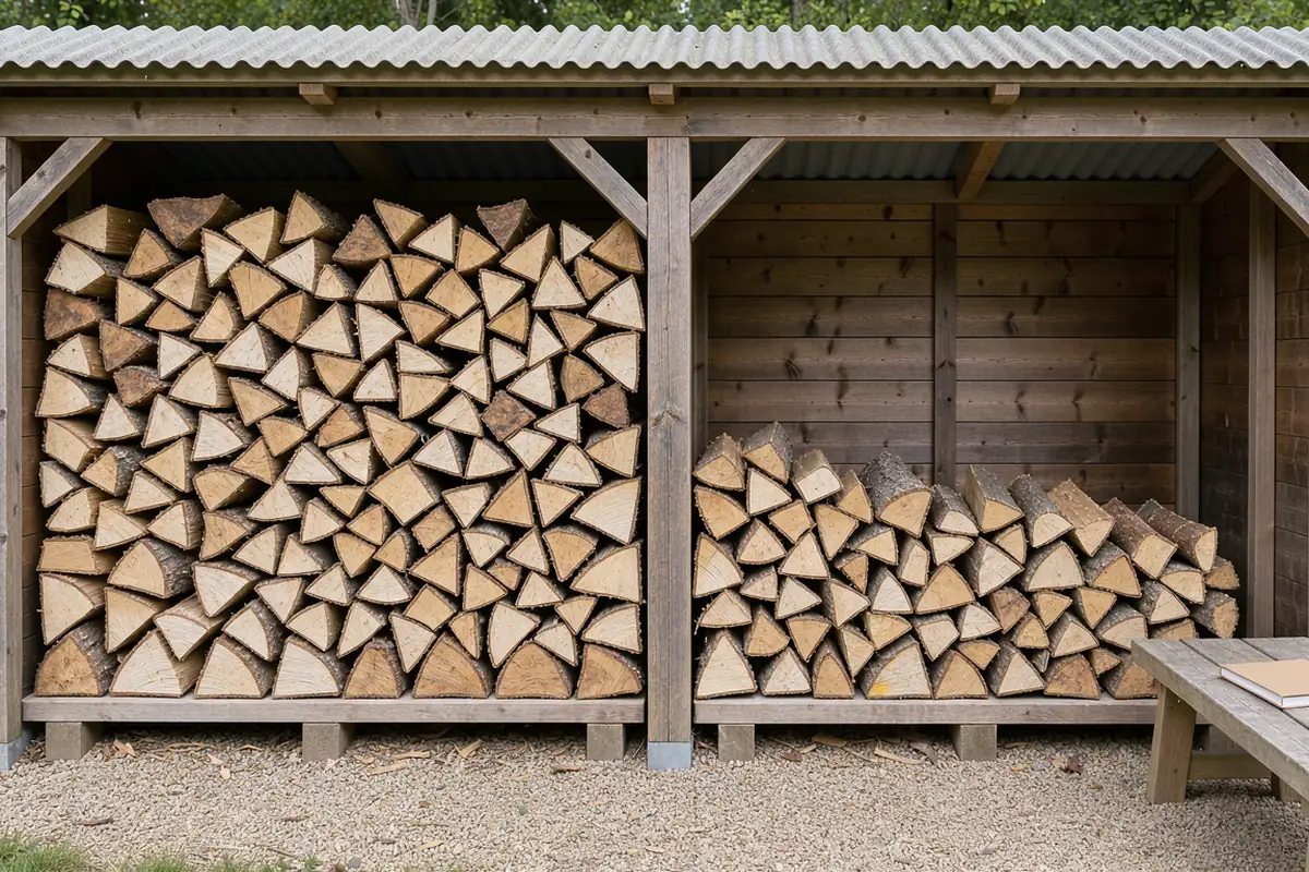 Deux compartiments de bûcher permettant de repérer le volume de bois restant.